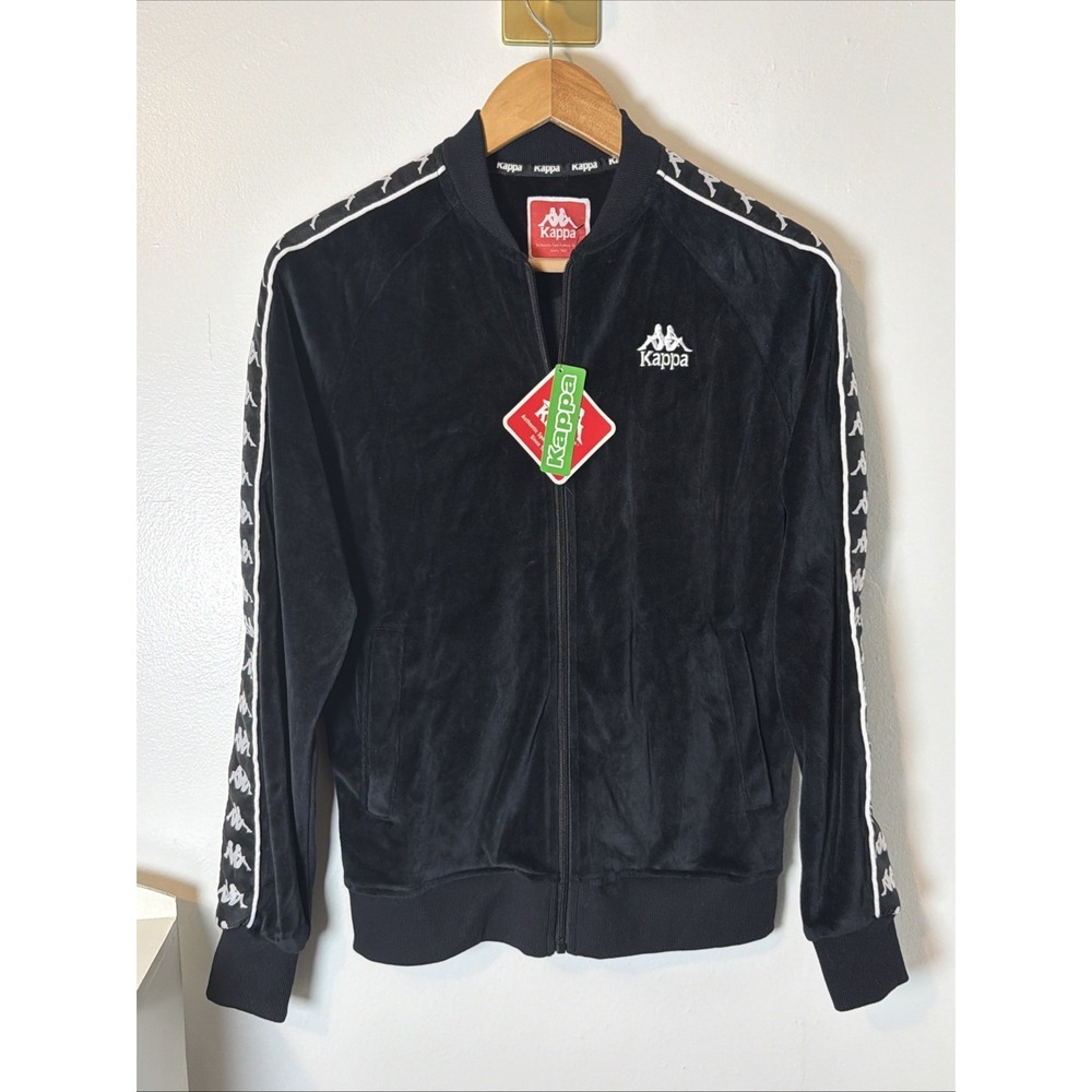 NWT Kappa Authentic Benetti Black Velour Track jacket Zip Up Sz S